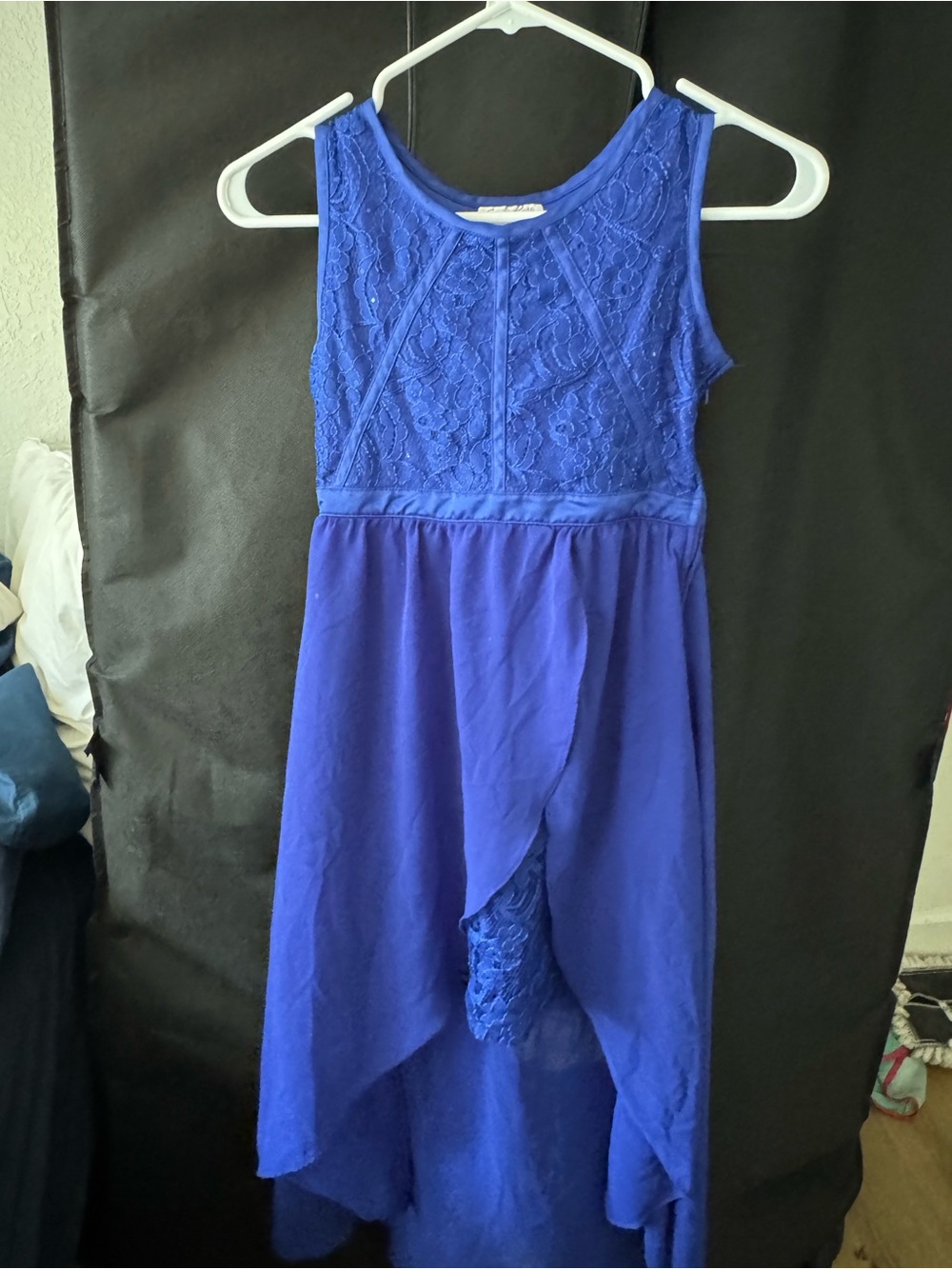 Emily Rose Royal Blue Lace High-Low Party Dress for Girls